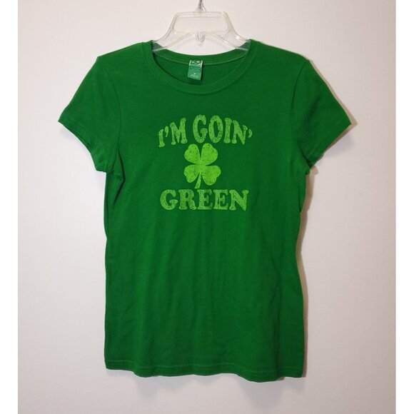 Irish T-Shirt "I'm Goin Green" Irish Shamrock Short Sleeve Shirt Womens Medium - Picture 2 of 7